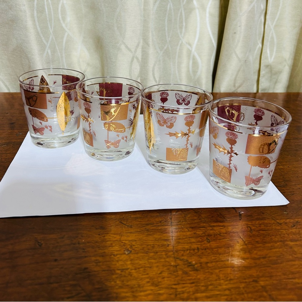 VTG “Fred Press” Butterfly and Thistle Whiskey Glasses Set of 4